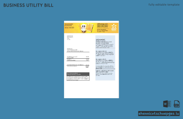 Beispielvorschau der Strom- und Gasrechnung für Geschäftskunden von EDF Energy (Vereinigtes Königreich), Version 2